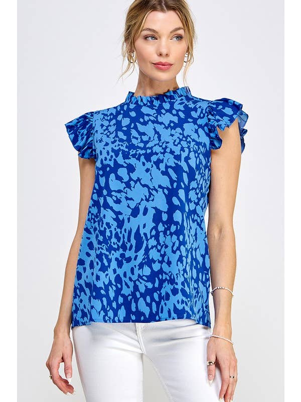 Vanilla Monkey - Wholesale Blouse - Women's - Ruffled Mock Neck Printed Blouse1