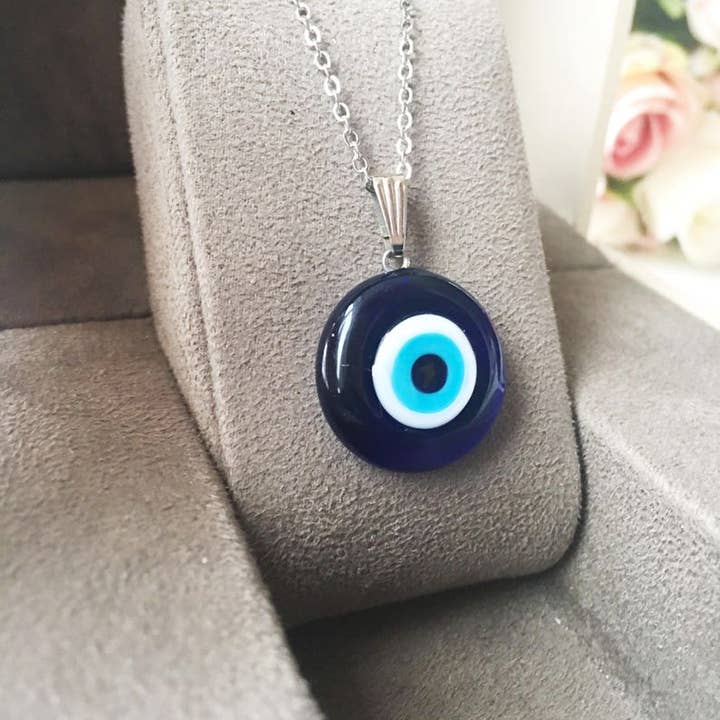Evileyefavor – wholesale Hänge-/berlockhalsband – Läckert silverhalsband med grekiskt blått glas onda öga6