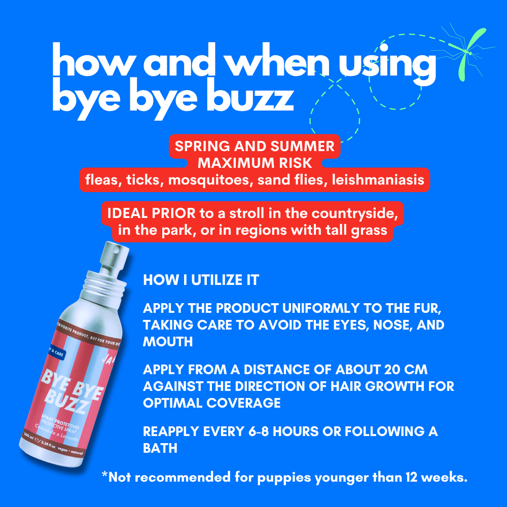 JAMPY – wholesale Loppa-/fästingsspray – Bye Bye Buzz skyddande repellerande spray för hundar 94 % naturlig4