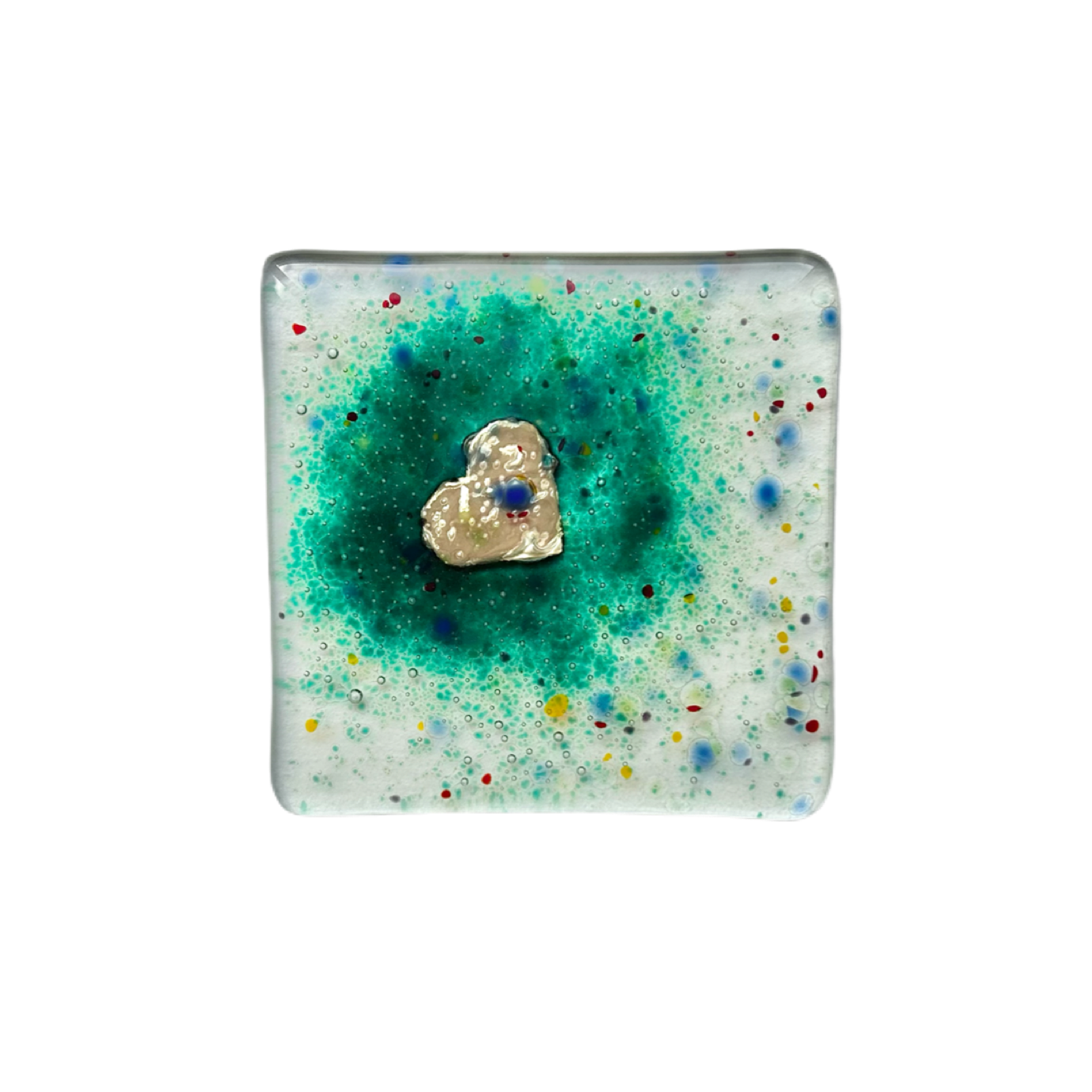 Dreya Glass – wholesale Coasters – Fused Glass Heart Coaster Teal2