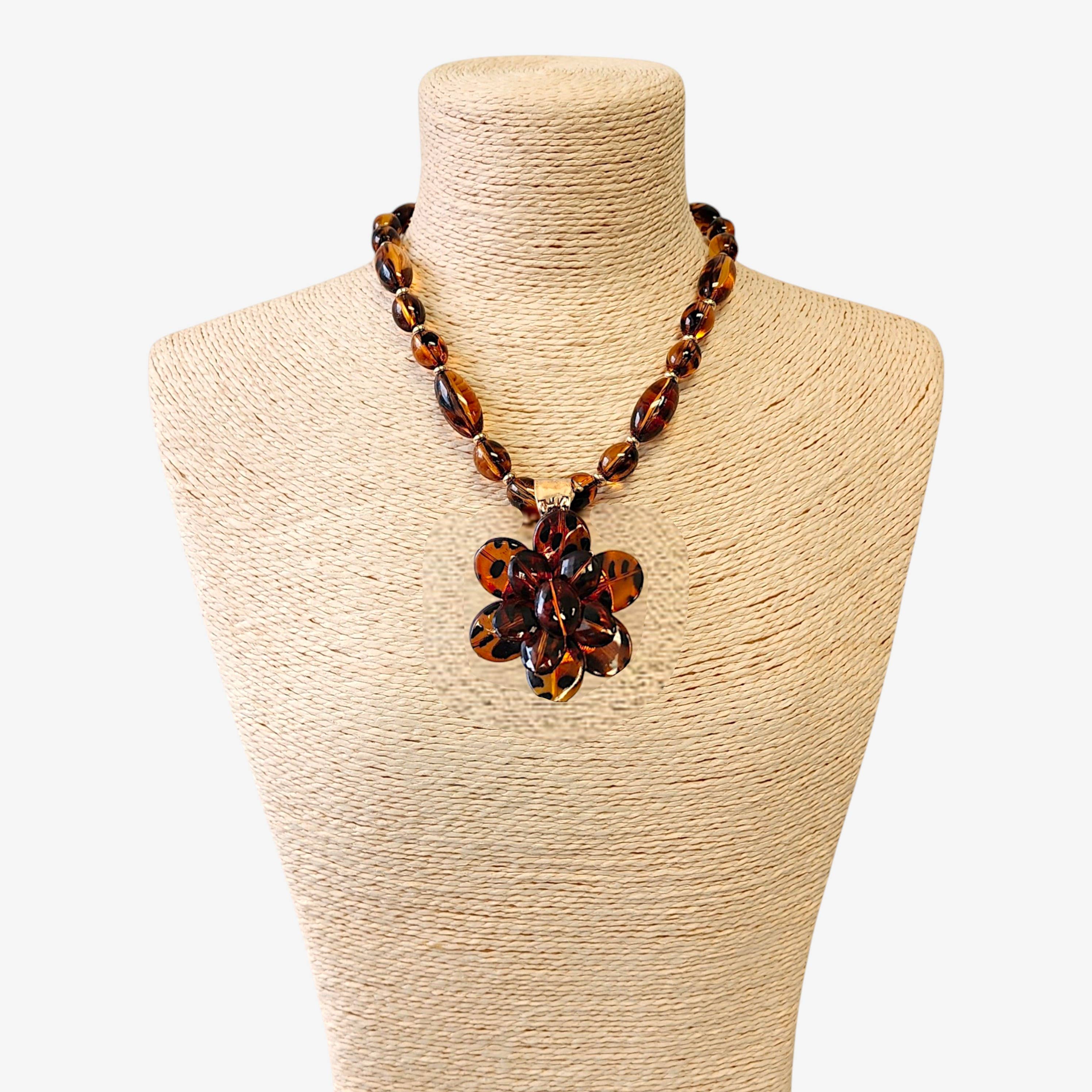Bijoux Envie Statement Jewelry - Wholesale Pendant/Charm Necklace - Tortoise Shell Flower Necklace | Handmade Statement Jewelry2