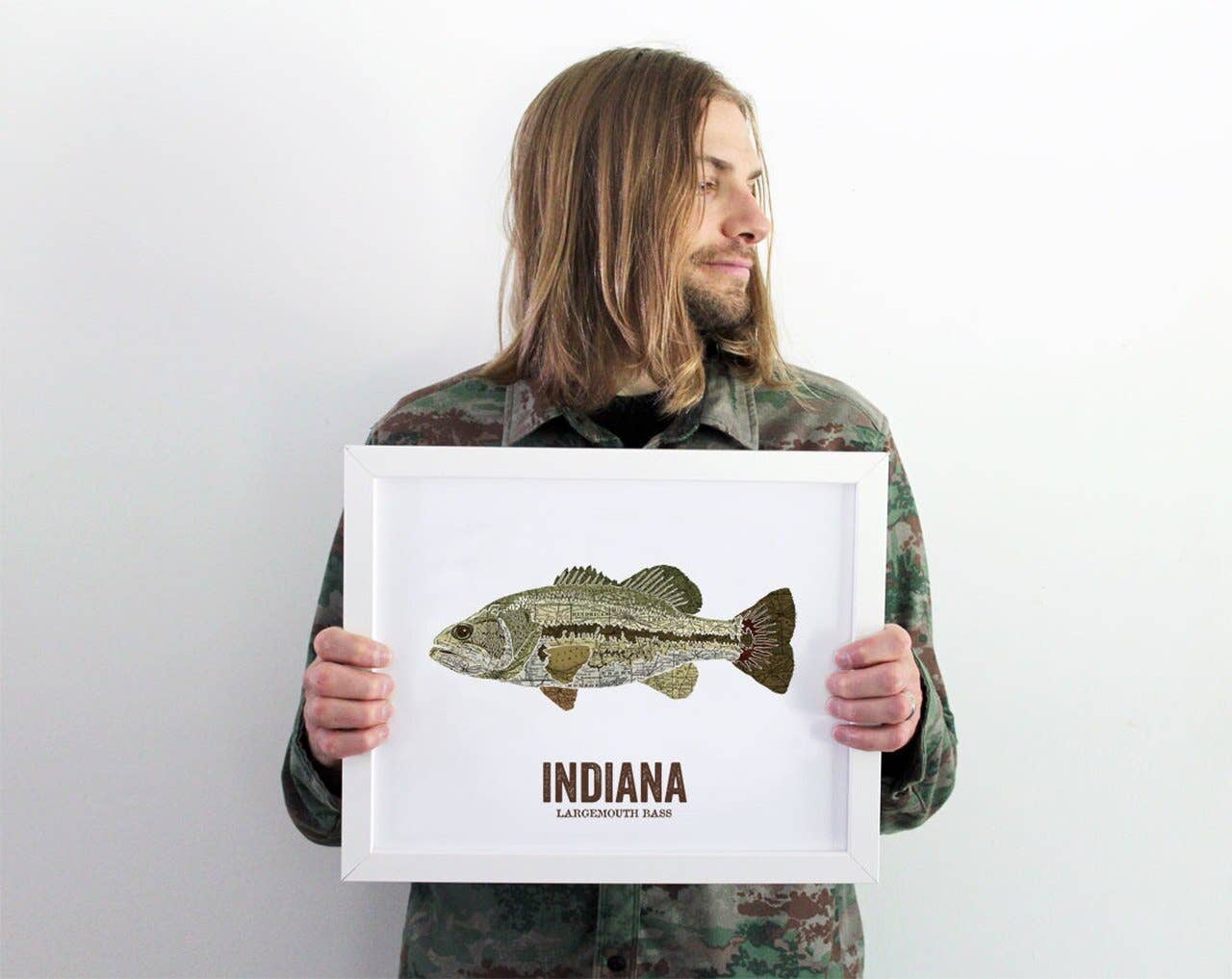Wholesale Indiana State Fish, Map Art - Largemouth Bass for your
