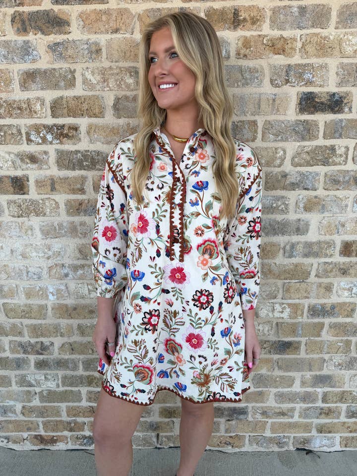 BUTTON DOWN FLORAL DRESS for wholesale by Triple Play Jewelry
