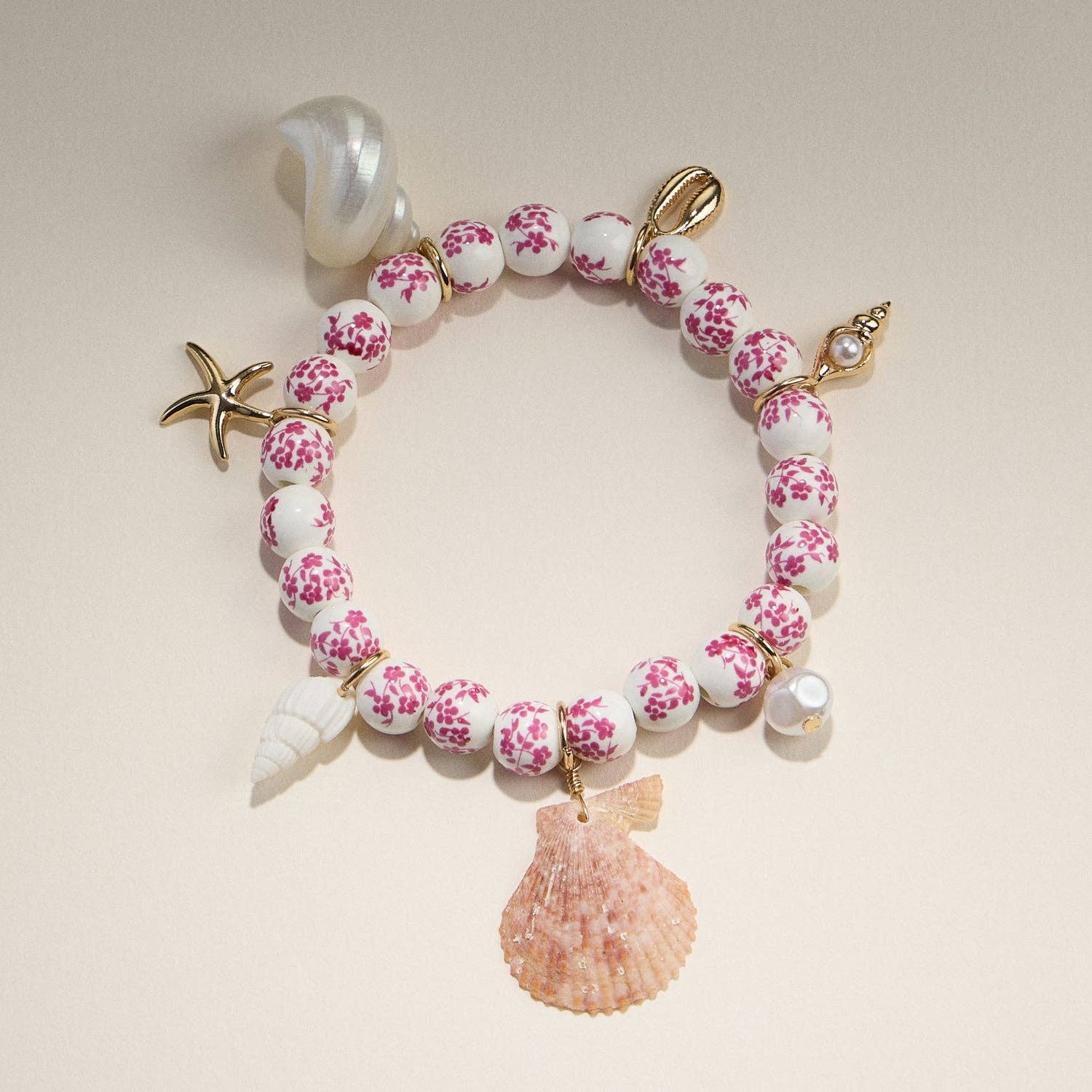 Frem - Wholesale Charm/Dangle Bracelet - Floral Beaded Seashell Charm Bracelet – Beachy Boho Jewelry1