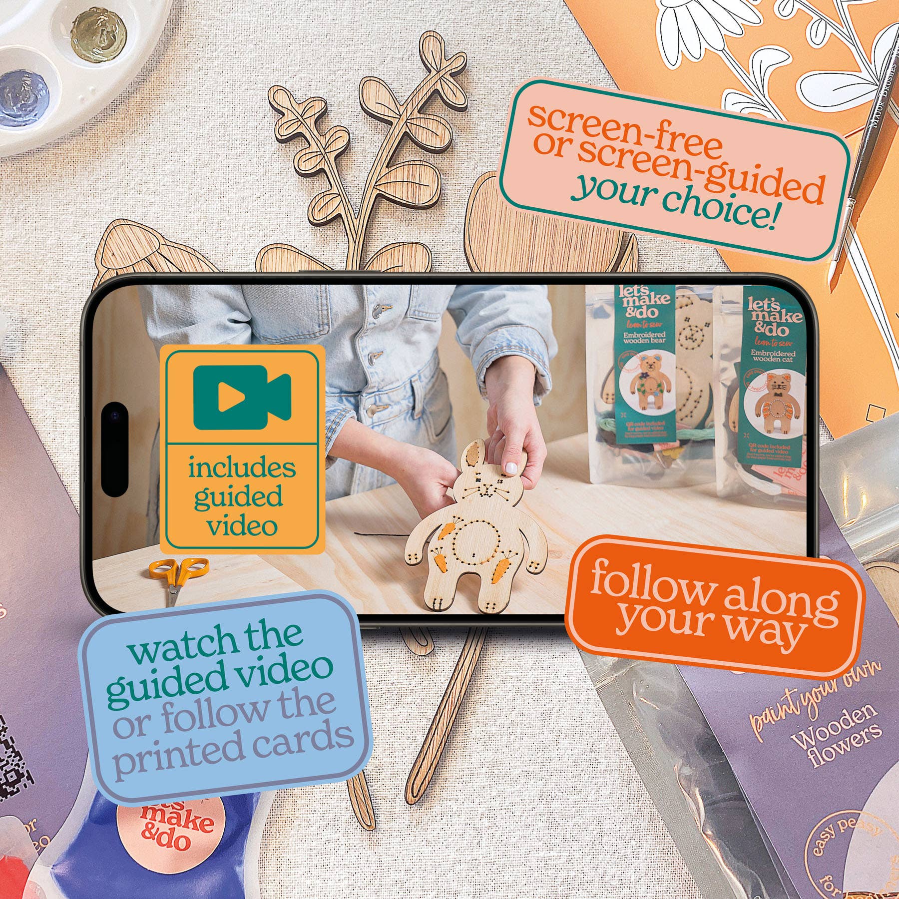 Let's Make & Do – wholesale DIY craft kit – Paint Your Own Wooden Flowers Kit1