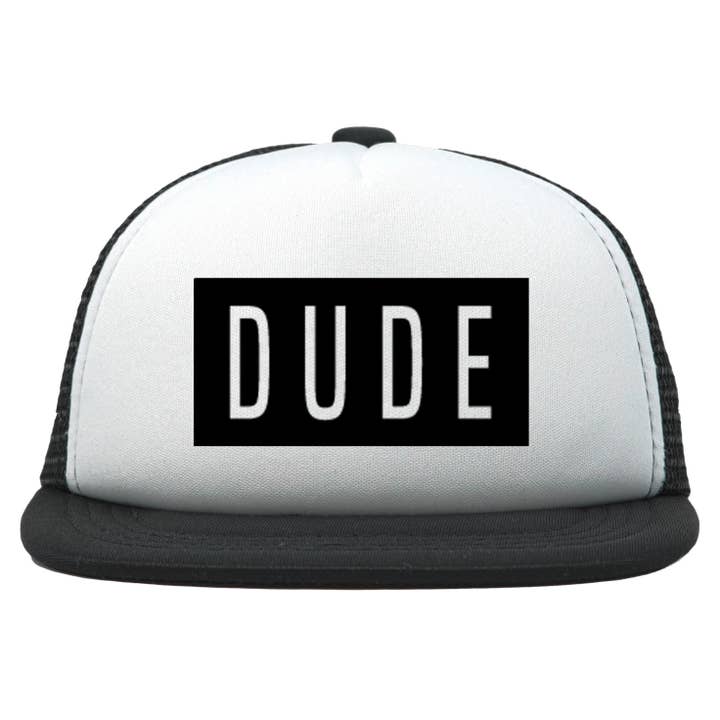 Funky Junque - Vente Casquette de camionneur – unisexe - Casquette de camionneur à bord plat - Dude - Noir/blanc