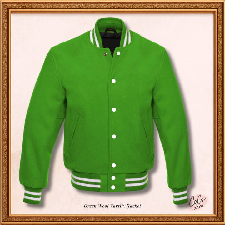 Light Green Complete Blend Wool Varsity Jacket for wholesale by OH Wears