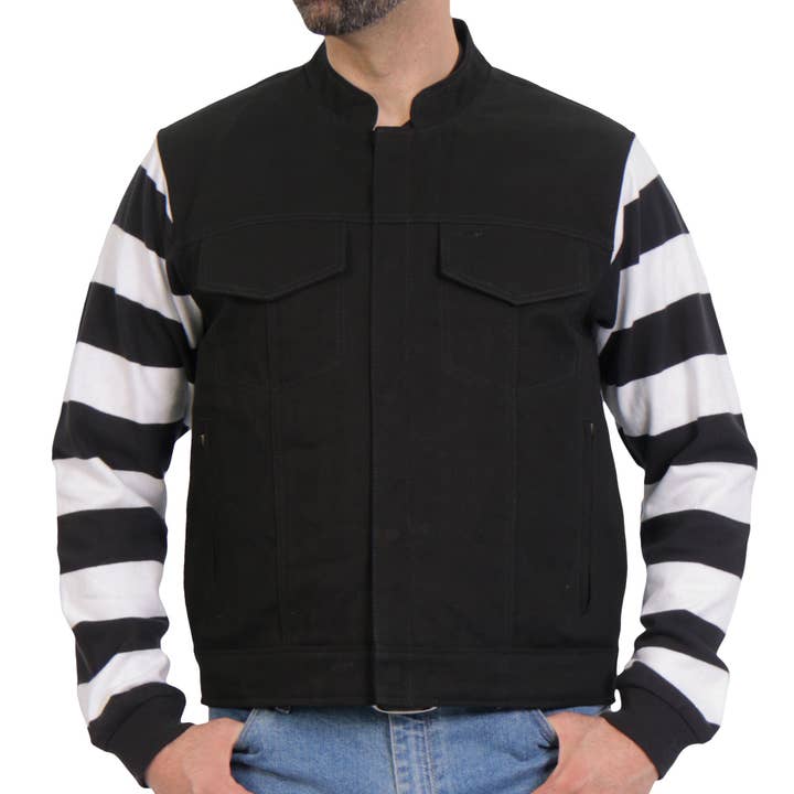 VEST M DENIM STRIPED SLEEVE CC for wholesale by Hot Leathers