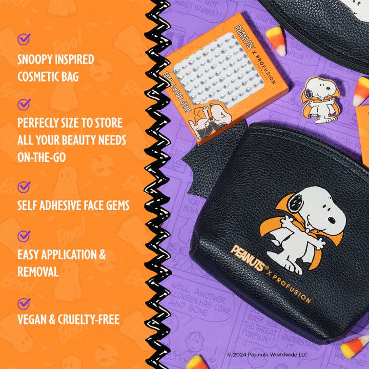 Profusion Cosmetics - Wholesale Makeup/Cosmetic Bag - Peanuts Halloween-Count Snoopy Cosmetic Bag & Face Gems Set2