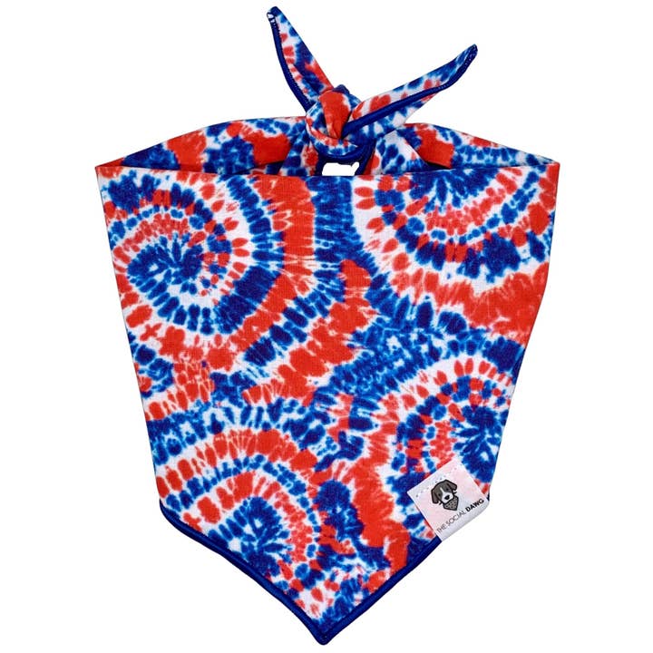 The Social Dawg - Wholesale Hondenbandana - Hond - Rood-witte en blauwe tie-dye swirls tie-on hondenbandana0