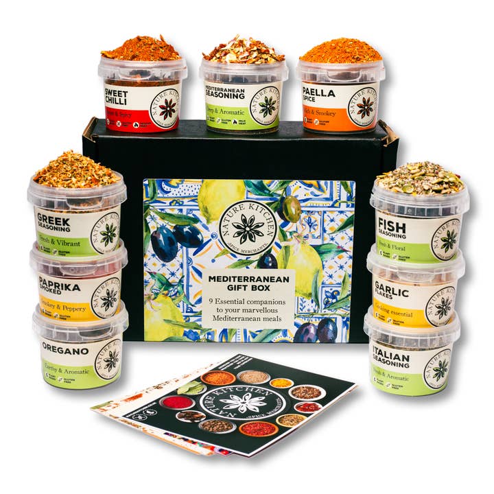 Mediterranean Seasoning Selection Gift Box 9 Spice Pots with Recipe Cards for wholesale by Nature Kitchen Co Ltd