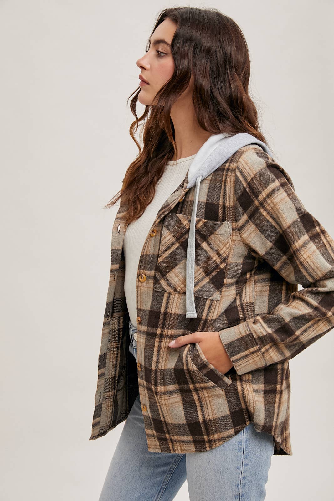 Bluivy – wholesale Shirt Jacket/Shacket - Women’s – HOODED FLANNEL BUTTON FRONT SHIRT JACKET2