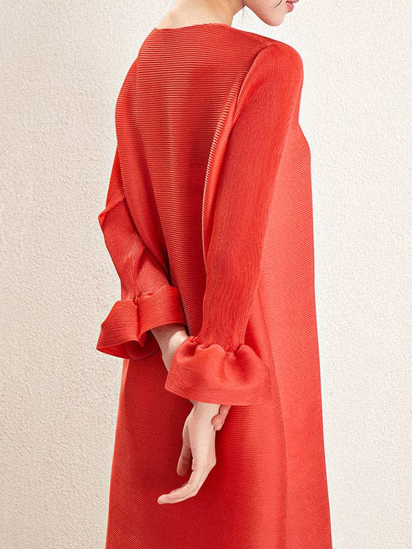 Sheer Trend - Wholesale Dress - Women's - A-Line Loose Pleated Solid Color Round-Neck Maxi Dresses10