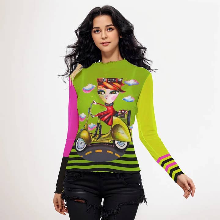 Top de malla de manga larga Vespa girl para venta al por mayor de Wendy Costa Studio