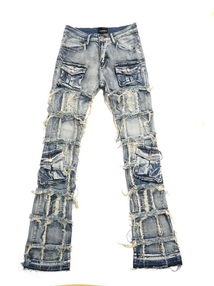 Cooper 9 - Wholesale Jeans - Men's - 504 Destroyer Cargo Stack Jeans Light Wash