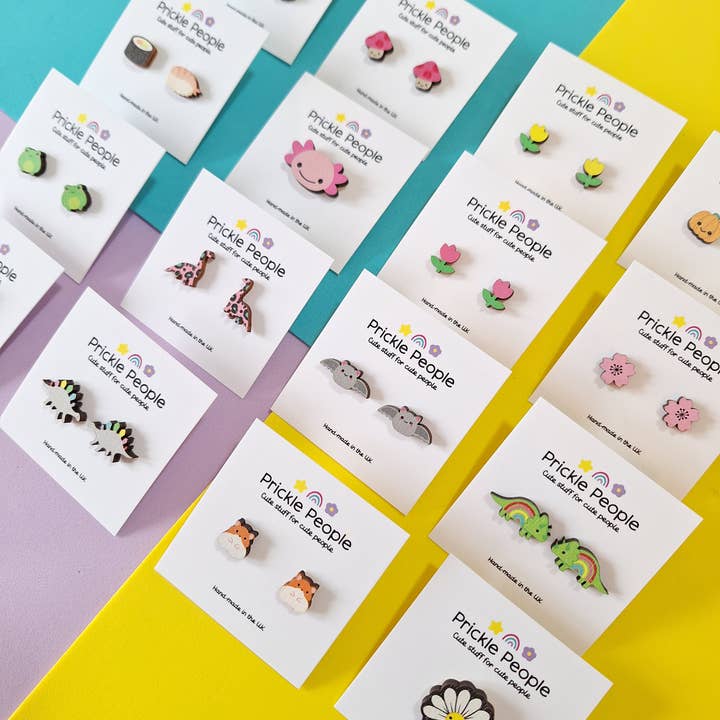 Prickle People - Wholesale Stud/Post Earrings - Hedgehog Stud Earrings Handmade Eco Wood7