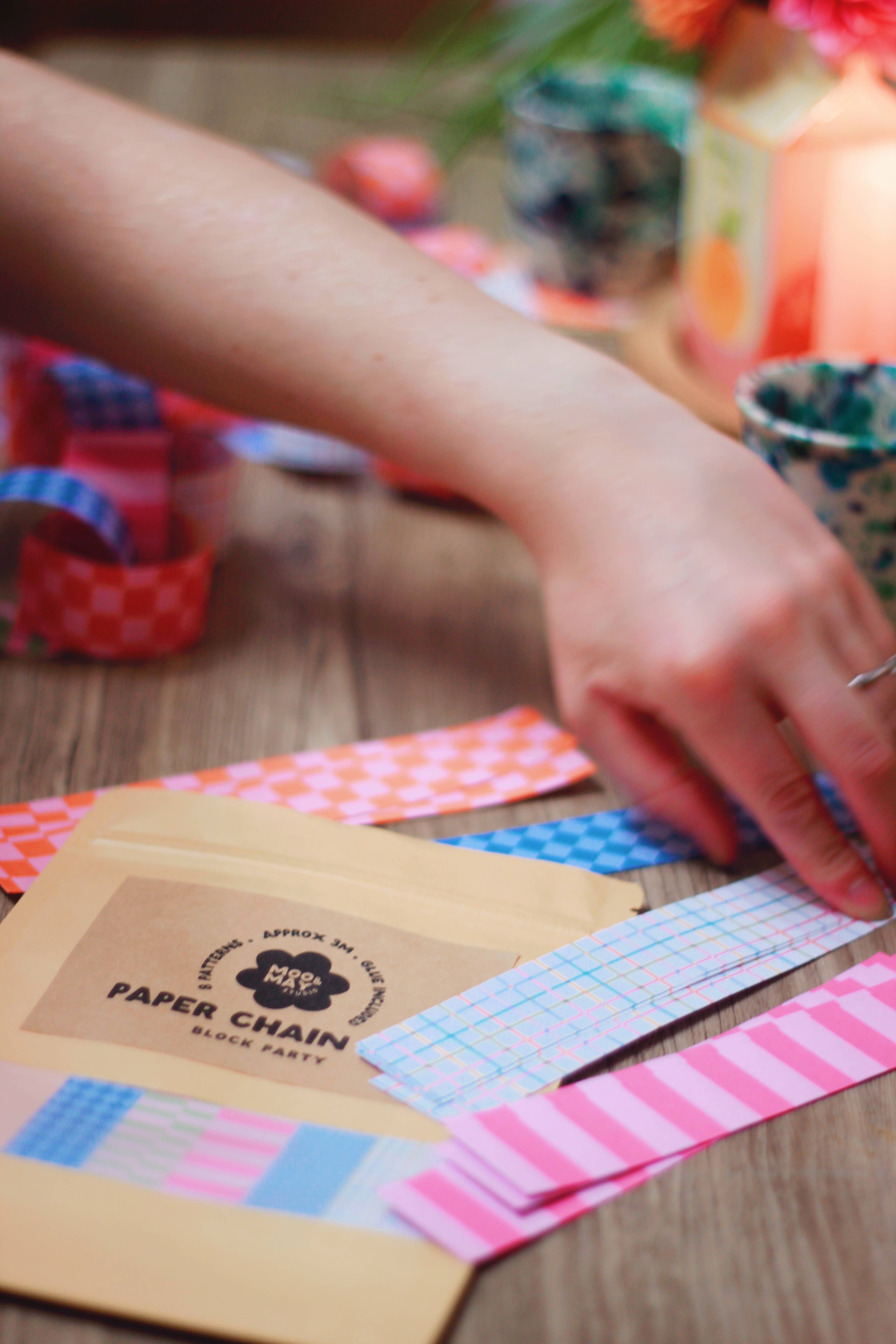 Moo and May Studio - Wholesale DIY Craft Kit - Block Party | Paper Chain Kit Birthday Bunting Party Decor2