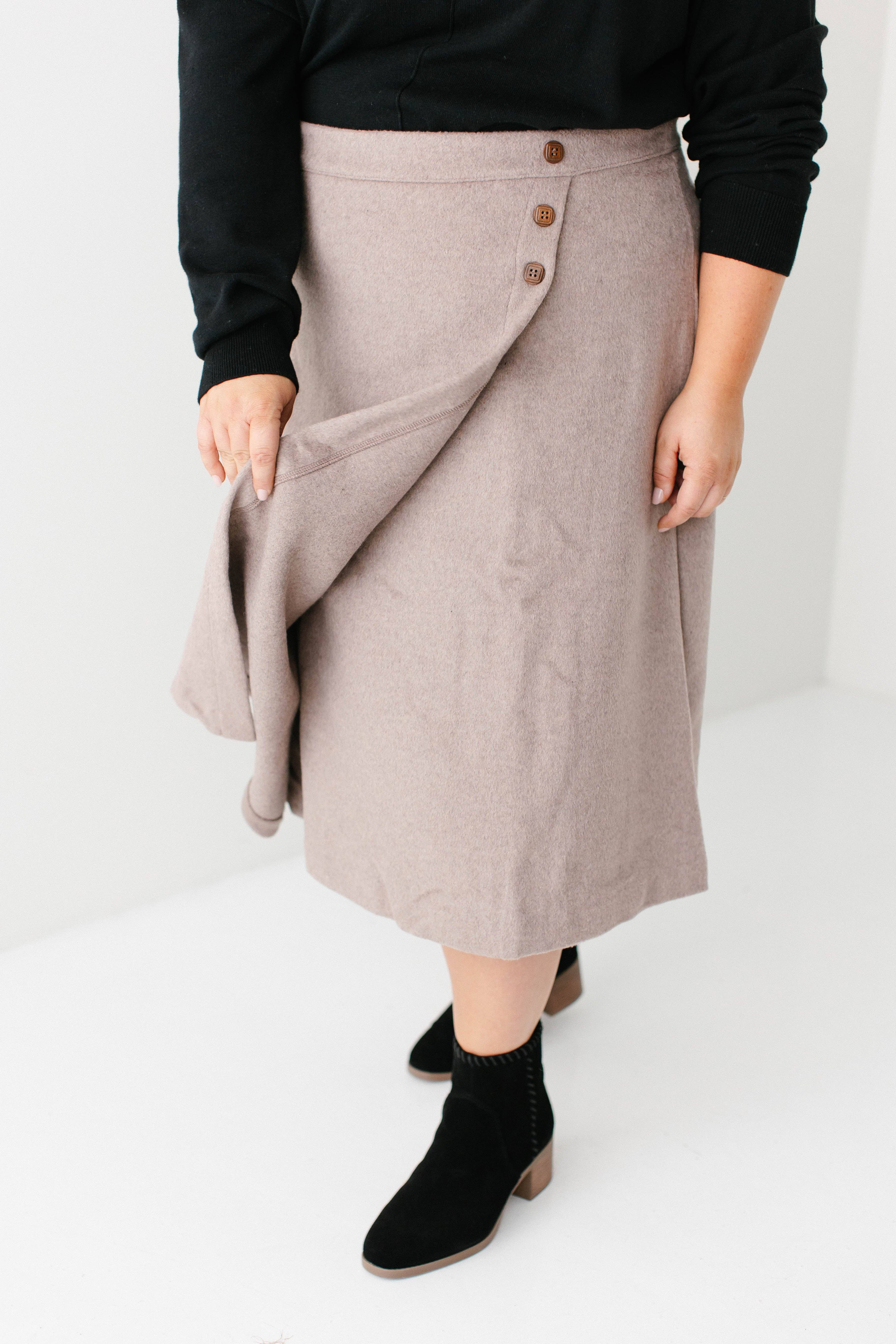 Warmes Taupe 'Charlotte' Wollmischung A-Linien-Rock ENDGÜLTIGER VERKAUF für den Großhandel auf Faire7