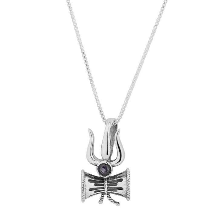 Pendentif Seigneur Shiva en argent sterling avec pierre semi-précieuse iolite pour la vente par Mantra4u