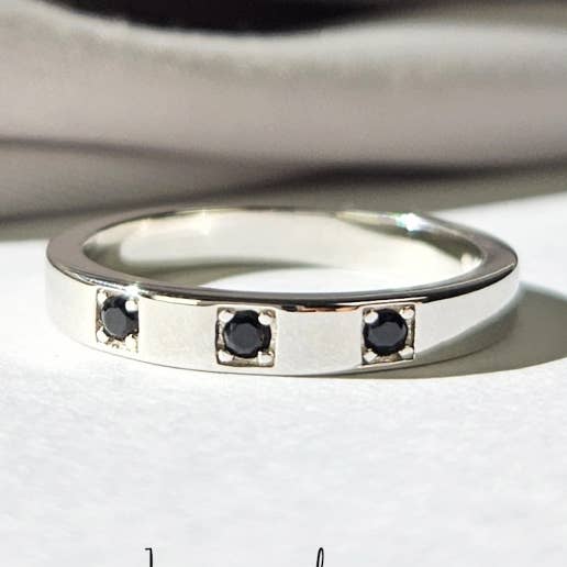 TRIPLE BLACK CZ BAND RING - R-F1172 for wholesale by HolyBang Jewels