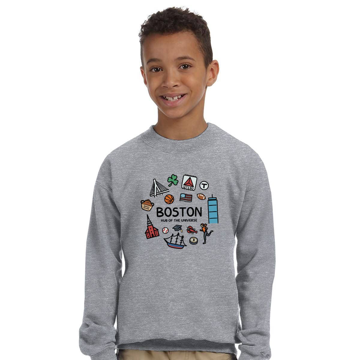 RetroPlanet - Vendita all'ingrosso Felpa - Bambini - Felpa Unisex per Giovani Boston Doodles Icons Massachusetts1