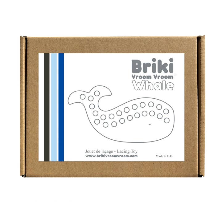 Briki Vroom Vroom - Vendita all'ingrosso Giocattolo in legno - Bambini - Giocattolo da allacciare in legno di balena/acero. balena