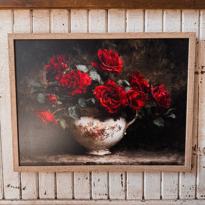 Rosas Vermelhas Melancólicas em Placa de Madeira com Vaso Vintage por atacado de WillowBee Signs & Designs