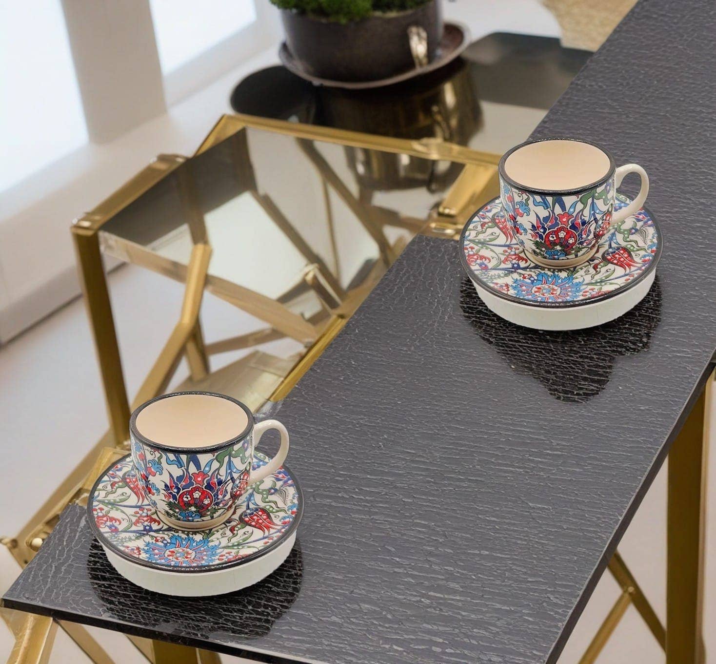 Etnico del Mondo - Vente Tasse à café/thé - Ensemble de 6 Tasses à Café/Cappuccino en Céramique Turque Décorée #77