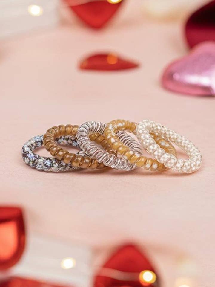 ..1230 Assorted Solid Flower Checker Hair Coil Ties SI-25757 for wholesale by 42POPS