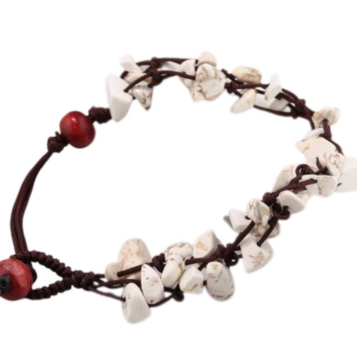 Ajustable Bohemia Anklet with White Turquoise Chips for wholesale by BESHEEK JEWELRY