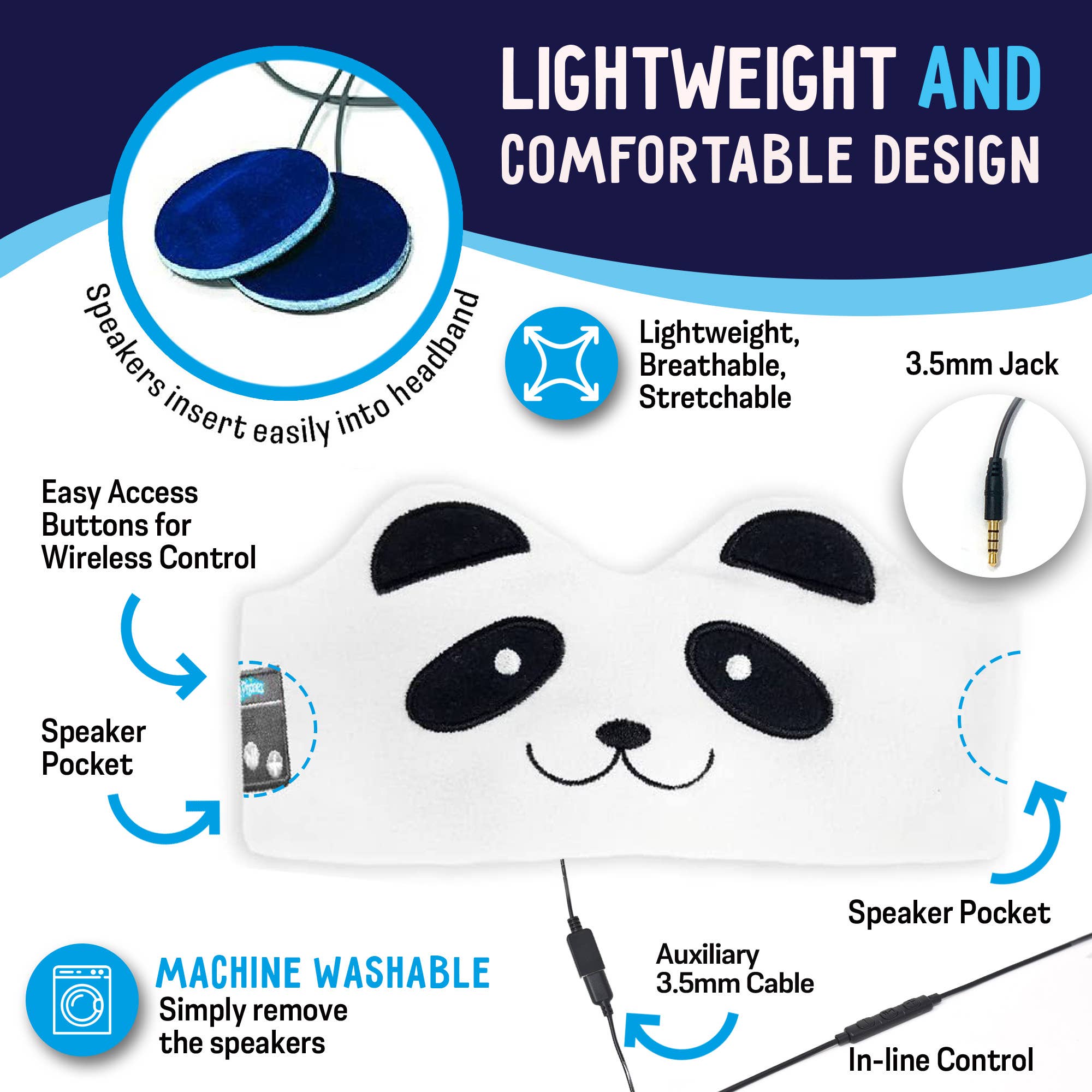 CozyPhones - Wholesale Stuffed/Plush Toy - Kids & Baby - CozyPhones Kids Headband Headphones - Case of 12 PANDA1