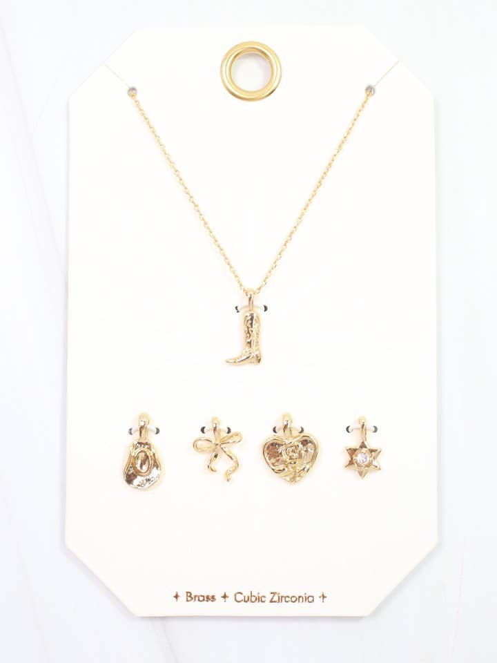 Boot it Up Charm Necklace Set Gold for wholesale by Caroline Hill