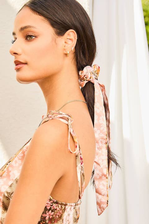 OLIVE MULTI Floral Print Satin Hair Tie for wholesale on Faire15