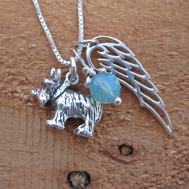 Scottish Terrier Large Angel Wing Sterling Silver Necklace for wholesale by Dog Park Publishing