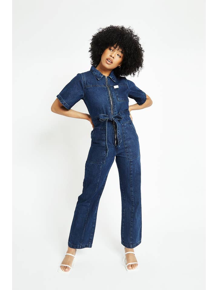 JMOJO UK Limited - Wholesale Jumpsuit - Women's - Orla Short-Sleeve Denim Jumpsuit – Dark Blue