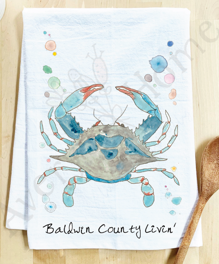 Avery's Home - Wholesale Tea Towel - Blue Crab Ocean Customizable Coastal Tea Towel3