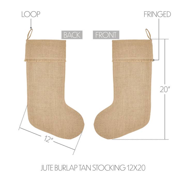 VHC Brands - Wholesale Holiday Stocking - Greetings Jute Burlap Tan Stocking 12x20