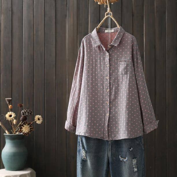 Whisper Mint - Vendita all'ingrosso Camicia button down - Donna - Camicia Vintage da Donna in Cotone a Quadri a Vestibilità Ampia3