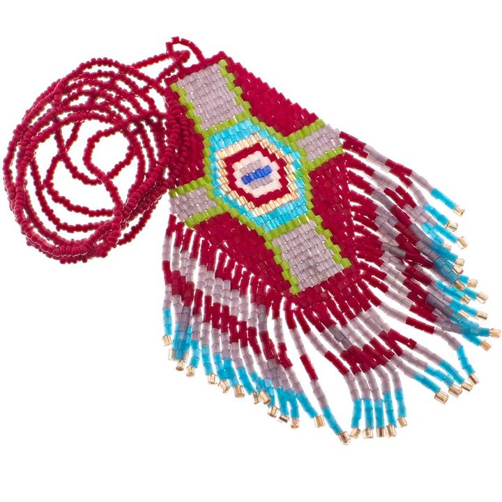 colar de missangas de vidro feitas à mão em laranja brilhante, rosa e branco com pendente, 81 cm por atacado de FifiRose