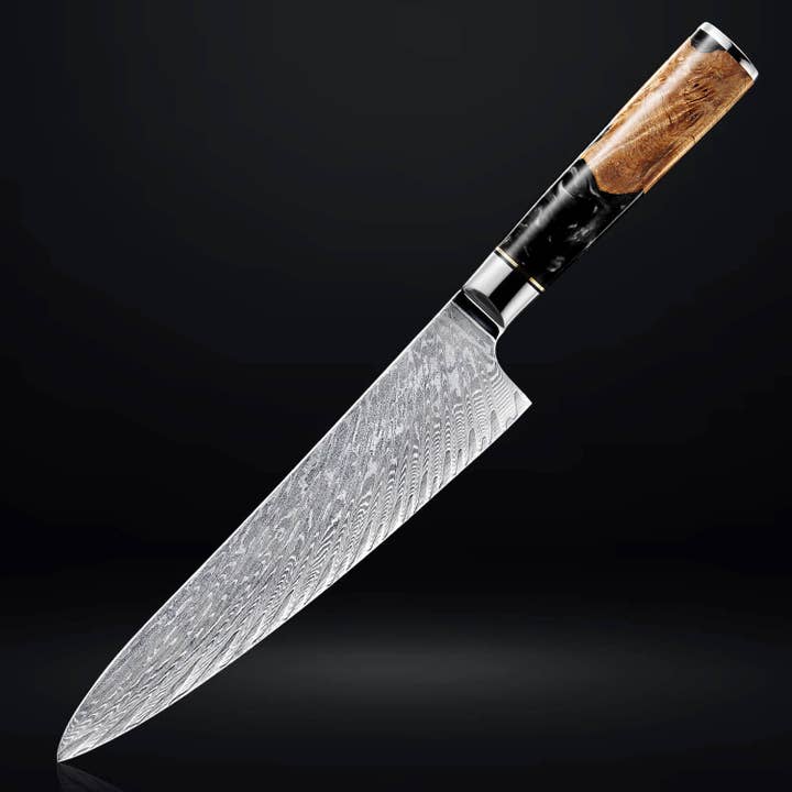 "Black Tsunami" Damascus 8" Chef Knife - Japanese VG10 Steel for wholesale by Senken Knives