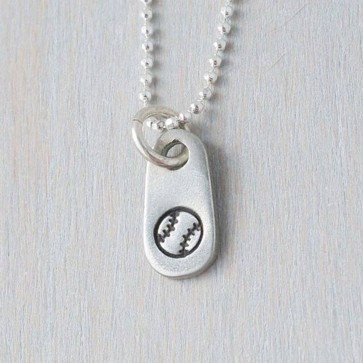 Softball Necklace in Artisan Pewter for wholesale by Simpli Stamped