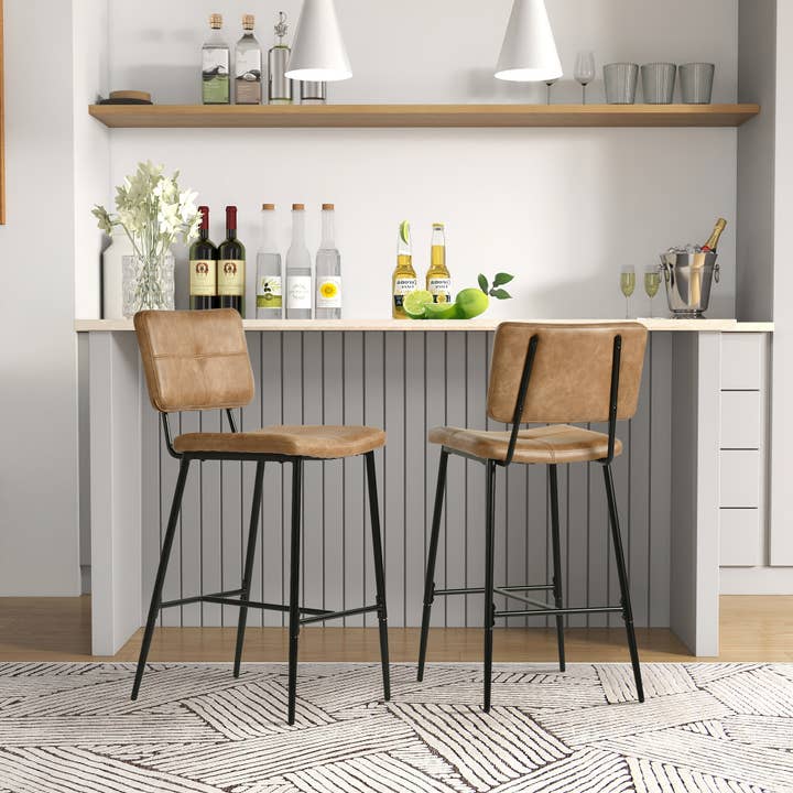 HOMYCASA DESIGN INC - Wholesale Stool - 26 in. Modern Cognac Faux Leather Counter Stools,Set of 21