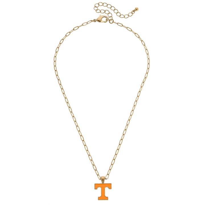 Tennessee Vols Enamel Pendant Necklace in Shiny Gold for wholesale by Canvas Style