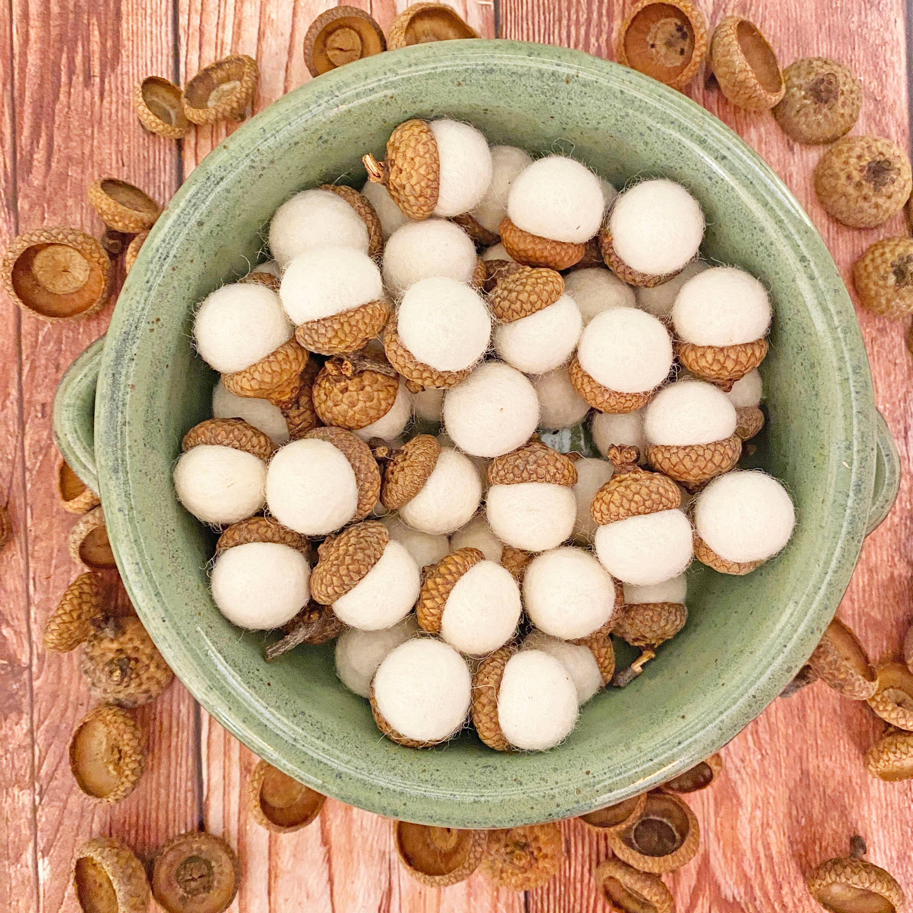 Oakwind Hollow - Wholesale Decorative Tabletop Object - MINI Felt Wool Acorns Fresh Cream6