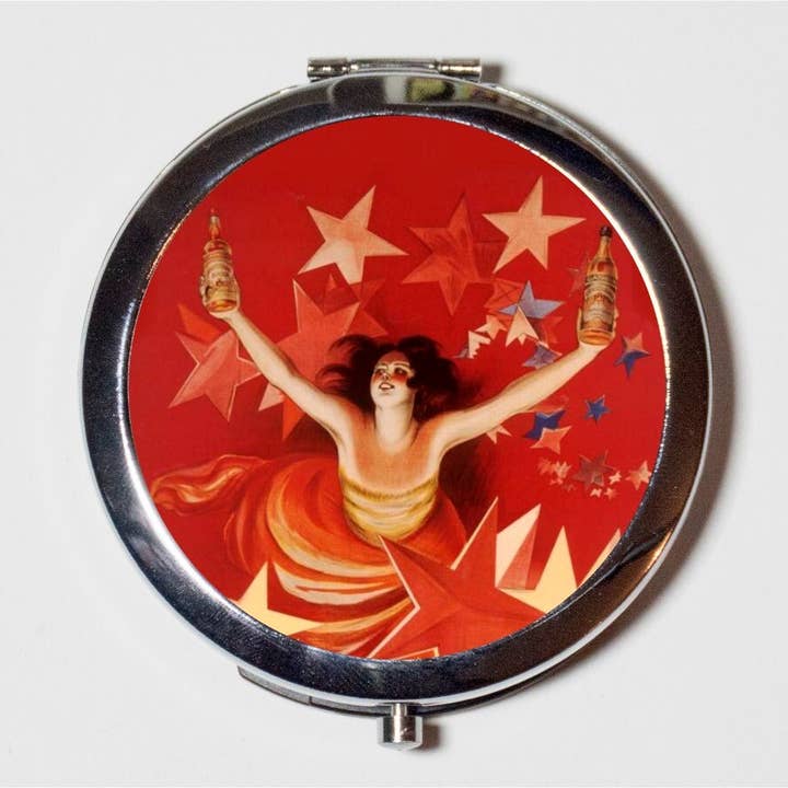 Art Deco Wine Compact Mirror - Vintage Advertisement Liquor 1920s Jazz Age - Make Up Pocket Mirror for Cosmetics for wholesale by FringePop
