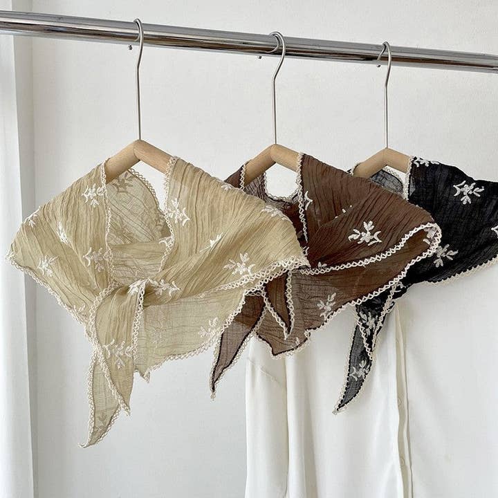 Floral Embroidered Lace Triangle Scarf for wholesale by Plush Looks