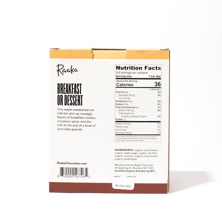 Raaka Chocolate - Wholesale Chocolate Bar - 58% Oat Milk Mini Chocolate Bars (100ct box)