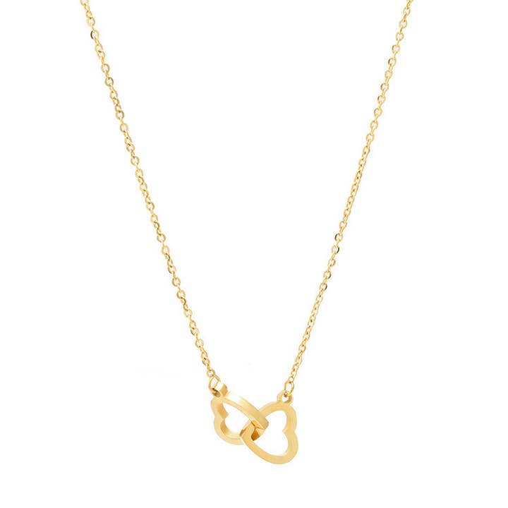 Linked Heart Necklace in Gold for wholesale by White Leaf