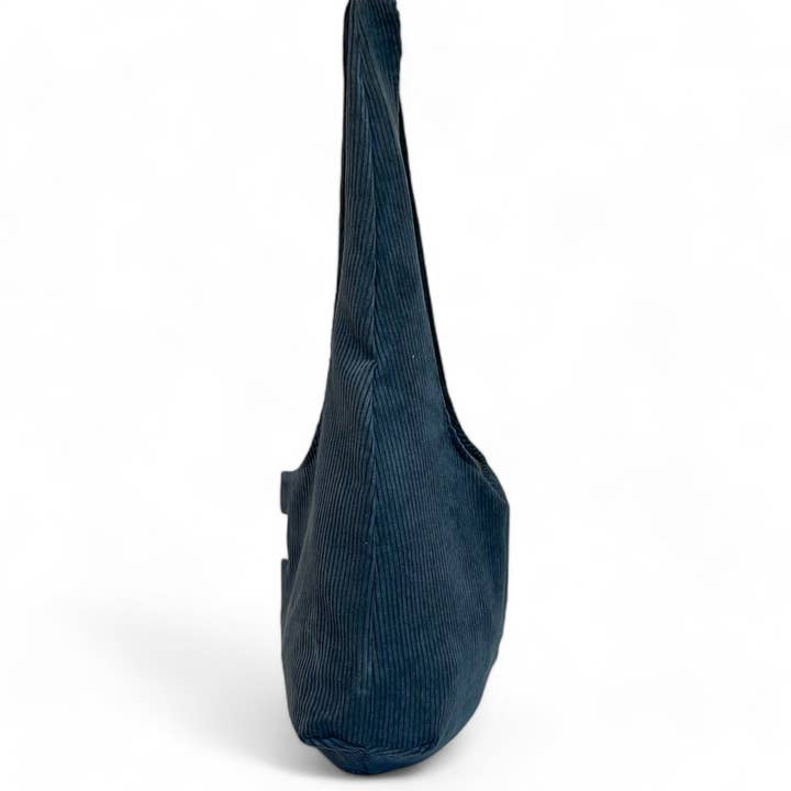 De La Mur – Bolsa de ombro – Mulher por atacado – Bolsa oval Ibiza de veludo cotelê azul1
