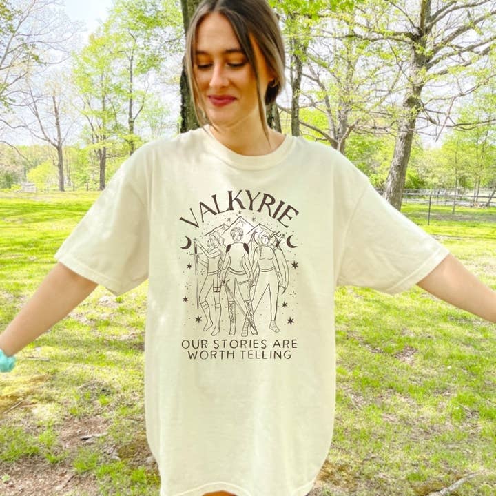 CrescentCatCo - Wholesale Screen Printed T-Shirt - Women's - Officially Licensed Valkyrie ACOTAR Tshirt | Our Stories are Worth telling | SJM Bookish Merch | Fantasy Reader Gift | Nesta Shirt ACOSF3